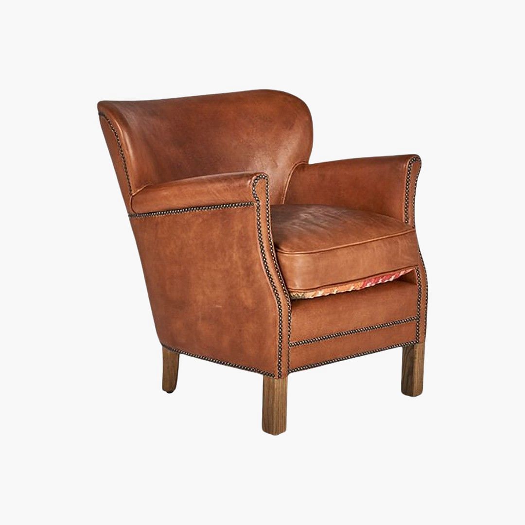Buy Online Quirin Arm Chair BROWN LEATHER Marina Home Interiors UAE